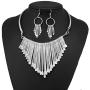 3 Pcs Statement Bib Necklace with Metal Fringe Drop Choker Necklace Earrings Bracelet Set Fashion Bohemian Punk Ethnic Style African Jewelry for Women and Girls (Gold,Silver)