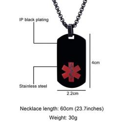 MZZJ Custom Allergy Medical Alert ID Jewelry Military Army Style Quality Stainless Steel Dog Tag Pendant Necklace for Men Women,Free Chain 24''-26''-28''-30''