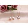 Rose Gold Pearl Jewelry Set Women Two Tone Circle Pearl Enameled Leverback Earrings and Pendant Necklace Bridal Bridesmaids Wedding Jewelry Set