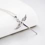 925 Sterling Silver Cross with Angel Wing Charm Pendant Rolo Chain Necklace, 18''