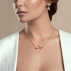 Glimmerst Rose Flower Pendant Necklace, 18K Gold Plated Stainless Steel Rose Necklace Delicate 3D Rose Sideways Flower Choker Necklace for Women Girls