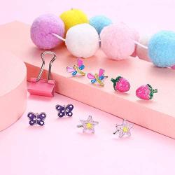 Subiceto 40 Pairs Stainless Steel Stud Earrings Set Assorted Cute Animal Butterfly Rainbow Star Unicorn Cute Earring Jewelry Bulk for Women Teens