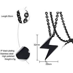 PJ Jewelry Stainless Steel Lightning Bolt Pendant Lightning Flash Thunder Necklace for Men,20'' Chain