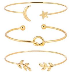 ASHMITA 3Pcs Rose Gold Bangle for Women Simple Olive Leaf|Star Month|Knot Heart Cuff Bracelet Gift Jewelry