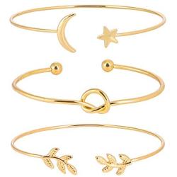 ASHMITA 3Pcs Rose Gold Bangle for Women Simple Olive Leaf|Star Month|Knot Heart Cuff Bracelet Gift Jewelry