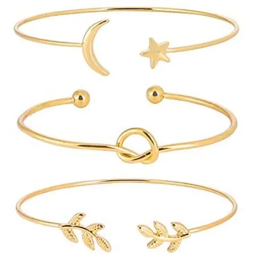 ASHMITA 3Pcs Rose Gold Bangle for Women Simple Olive Leaf|Star Month|Knot Heart Cuff Bracelet Gift Jewelry ASHMITA 3Pcs Rose Gold Bangle for Women Simple Olive Leaf|Star Month|Knot Heart Cuff Bracelet Gift Jewelry