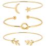 ASHMITA 3Pcs Rose Gold Bangle for Women Simple Olive Leaf|Star Month|Knot Heart Cuff Bracelet Gift Jewelry