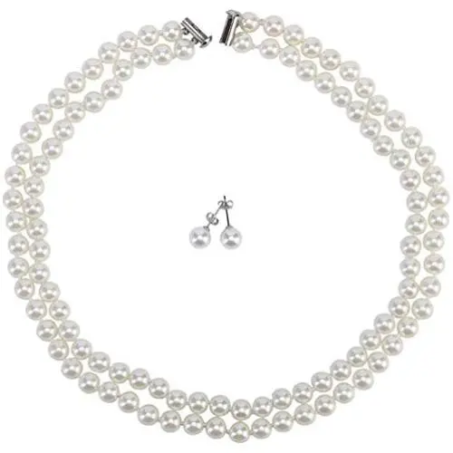LEILE Hand Knotted Glass Imitation Pearls Necklace Bead Diameter 8mm Length 18 59 inch