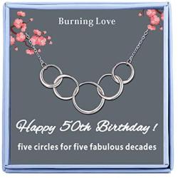 Happy 50th Birthday Gifts for Women Necklaces Sterling Silver Five Interlocking Circles Necklace Pendant Turning 50 Gifts for Women Birthday Gifts for Mom Aunt Teacher Colleague Women Jewelry