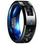 VAKKI 8mm Mens Red/Blue/Black Tungsten Carbide Rings with CZ Inlay Carbon Fiber Wedding Band Beveled Edge Comfort Fit Size 6-15