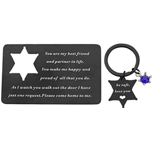 AKTAP Sheriff Badge Wallet Insert Engraved Wallet Card Sheriff Deputy Gift His and Hers Jewelry Sheriff Mom Wife Girlfriend Keychain Sheriff Gifts for Him