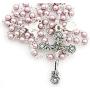Catholic Silver Swarovski Pearl Rosary Necklace with Rose Detailed 2''L Crucifix Pendant (Italian Made)