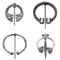 Lilbetter-Club 4 Pack Women Girls Scarf Cloak Shawl Buckle Clasp Pin Brooch Vintage Viking Pins Decorative Penannular Clothes Costume Accessories Fashion Jewelry for Men