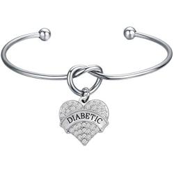 Diabetic Awareness Bracelet Diabetic Alert Charm Crystal Heart Bracelet Medical Alert Jewelry For Women