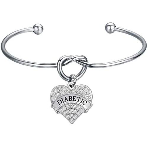 Diabetic Awareness Bracelet Diabetic Alert Charm Crystal Heart Bracelet Medical Alert Jewelry For Women