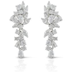 JanKuo Jewelry Rhodium Plated Bridal Floral Leaves Marquise Cubic Zirconia Chandelier Earrings