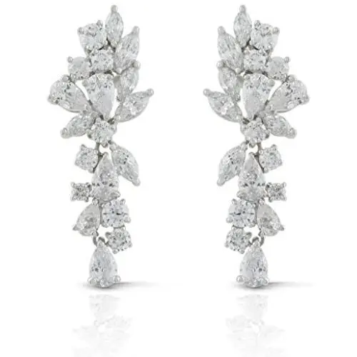 JanKuo Jewelry Rhodium Plated Bridal Floral Leaves Marquise Cubic Zirconia Chandelier Earrings JanKuo Jewelry Rhodium Plated Bridal Floral Leaves Marquise Cubic Zirconia Chandelier Earrings