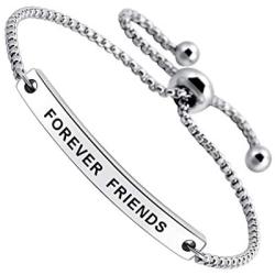 Foreve Friends Stainless Steel Engraved Inspirational Adjustable Bracelet Jewelry for Women Girls