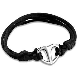 Black Rope Cremation Bracelet with Shiny Heart Urn Ashes Jewelry Adjustable Expandable Bangle