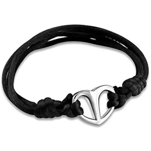 Black Rope Cremation Bracelet with Shiny Heart Urn Ashes Jewelry Adjustable Expandable Bangle Black Rope Cremation Bracelet with Shiny Heart Urn Ashes Jewelry Adjustable Expandable Bangle
