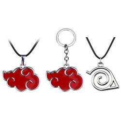 KANGSHUN Red Naruto Akatsuki Necklace Keychian Jewelry Naruto Cosplay Chain Pendant Tsunade Uzumaki Charms Anime Shippuden Cosplay