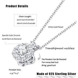 Sllaiss 925 Sterling Silver Rotatable Necklace for Women Girls Personalize Cubic Zirconia Pendant Necklace Flower CZ Necklace Chain 16” Jewelry Gift