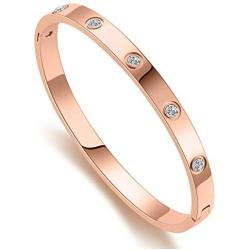 Love Friendship Bracelet Bangle Gold Rose Gold Silver with Cubic Zirconia Stones Stainless Steel Hinged Jewelry with Crystal Oval Bracelet Birthday Present for Her Women Teen Girls