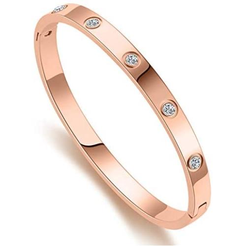 Love Friendship Bracelet Bangle Gold Rose Gold Silver with Cubic Zirconia Stones Stainless Steel Hinged Jewelry with Crystal Oval Bracelet Birthday Present for Her Women Teen Girls