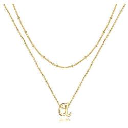 Yoosteel Tiny Initial Necklaces for Women Girls, 14K Gold Filled Dainty Letter Necklace Layered Personalized Initial Monogram Necklaces for Women Girls Toddler Jewelry