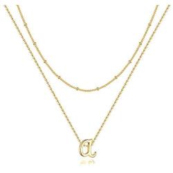 Yoosteel Tiny Initial Necklaces for Women Girls, 14K Gold Filled Dainty Letter Necklace Layered Personalized Initial Monogram Necklaces for Women Girls Toddler Jewelry