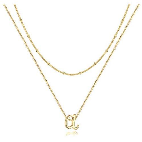 Yoosteel Tiny Initial Necklaces for Women Girls, 14K Gold Filled Dainty Letter Necklace Layered Personalized Initial Monogram Necklaces for Women Girls Toddler Jewelry