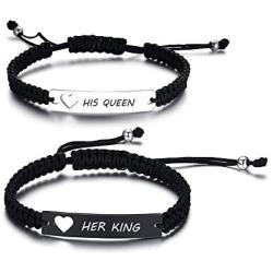 XUANPAI Personalized Handmade Braided Bracelet with Hollow Heart Symbol Adjustable Rope Woven Bangle for Couple