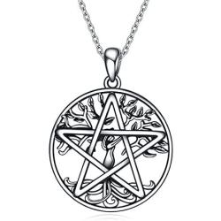 YFN Pentacle Pentagram Necklace Sterling Silver Tree of Life Pentacle Pentagram Pendant Necklace Pagan Witch Jewelry Gifts for Women