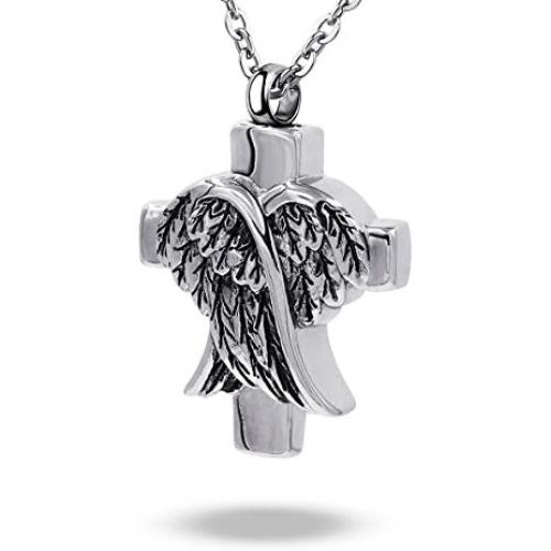 COCO Park Angel Wing Urn Pendant Necklace for Ashes Memorial Keepsake Stainless Steel Cremation Jewelry