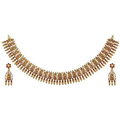 TARINIKA Anadhi Antique Gold-Plated Indian Jewelry Set with Necklace and Earrings