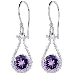 Orchid Jewelry Silver Overlay Solid Brass Dangle Earrings For Women Natural 2.25 Ct Round Purple Amethyst Gemstone Dangling Earring Hypoallergenic February Birthstone Christmas Birthday Gift For Ladies