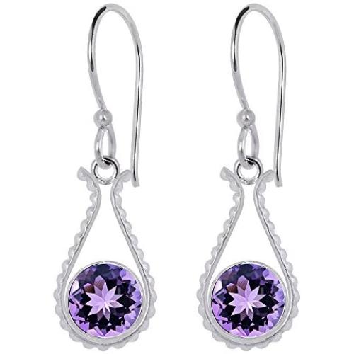 Orchid Jewelry Silver Overlay Solid Brass Dangle Earrings For Women Natural 2.25 Ct Round Purple Amethyst Gemstone Dangling Earring Hypoallergenic February Birthstone Christmas Birthday Gift For Ladies