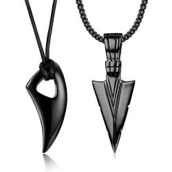 Jstyle 2Pcs Stainless Steel Pendant Necklace for Mens Spearpoint Arrowhead Wolf Teeth Pendant Chain Necklace Set