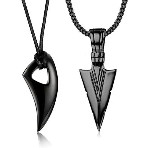 Jstyle 2Pcs Stainless Steel Pendant Necklace for Mens Spearpoint Arrowhead Wolf Teeth Pendant Chain Necklace Set Jstyle 2Pcs Stainless Steel Pendant Necklace for Mens Spearpoint Arrowhead Wolf Teeth Pendant Chain Necklace Set