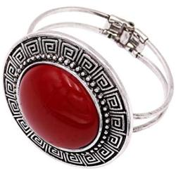Rosemarie Collections Womens Western Style Large Natural Howlite Stone Hinged Statement Bangle Bracelet, 6.5''