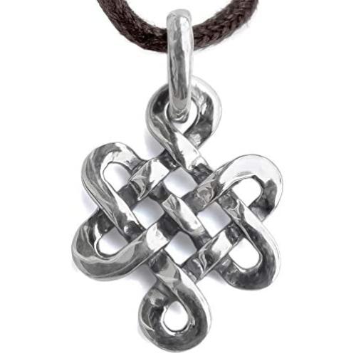 Tibetan Endless Knot Necklace 925 Sterling Silver Infinite Eternal Irish Celtic Knot Pendant Buddhist Amulet Namaste Jewelry for Women Handmade Jewelry for Women Mothers Day Gifts