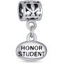 Personalize Oval Engravable Graduate Graduation Words Honor Student Dangle Bead Charm For Women Teen Oxidized .925 Sterling Silver Fits European Bracelet