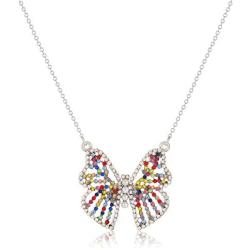 Isaloe Butterfly Necklace Hollow Rainbow Crystal Butterfly Pendant Necklace Cute Insect Jewelry for Women Girls Charms Gifts