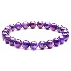 Natural Gemstone Semi Precious Round Beads Bracelet 8mm Handmade Stretch Bracelet Unisex Jewelry (Fantasy Amethyst)