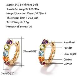 FANCIME 14K Solid Yellow Gold Genuine Amethyst Peridot Topaz Citrine Garnet Tiny/Small Hinged Huggie Cartilage Hoop Earrings Gemstone Dainty Delicate Fine Jewelry for Women Girls 12mm 15mm