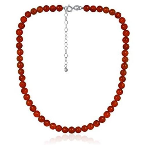 Sea of Ice Precious Gemstone 6mm Round Beads Necklace 14'' Plus 2'' Extender with Sterling Silver Spring Ring Clasp