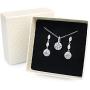 Women Fashion Necklace Earrings Round-Cut Cubic Zirconia Pendant Necklace Dangle Earrings Jewelry Set (White)