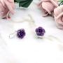 HSQYT Rose Flower Stud Earrings Silver Plated Simulated Coral Rose Crystal Earrings Lovely Simple Floral Charm Stud Earring Fashion Jewelry for Women Girl 20mm (Purple Rose Earring)