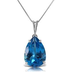 Galaxy Gold 14k 18'' SOLID White Gold Pendant Box Chain Necklace with Pear Shape Natural Blue Topaz