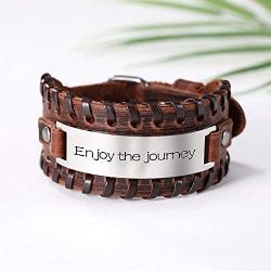 fishhook Trendy Engraved Inspirational Motivational Quotation Confirmation Message Leather Cuff Bangle Bracelet for Men Boys Women